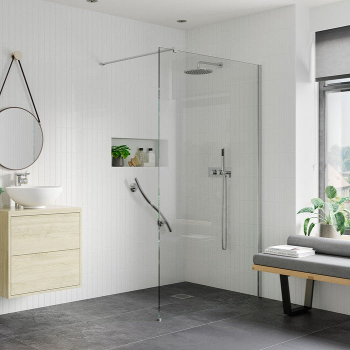 Capital8plus 1200mm Wetroom Panel & Support Bar - Chrome-Shower Enclosures-CAPCS0128-