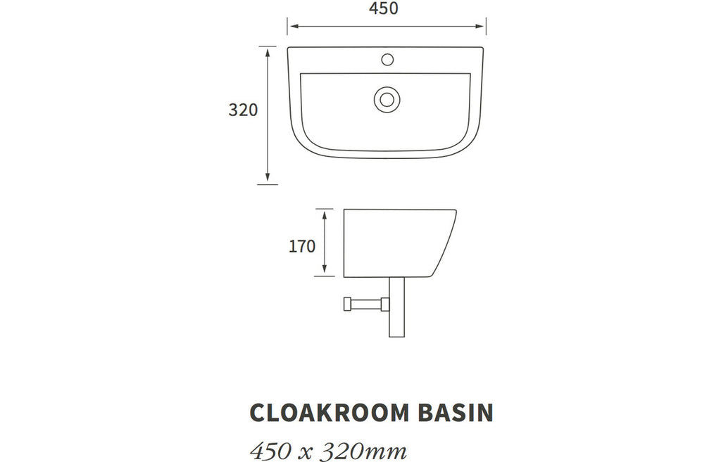 Cerys 450x320mm 1TH Cloakroom Basin & Bottle Trap-Basins-DIPBP1140-