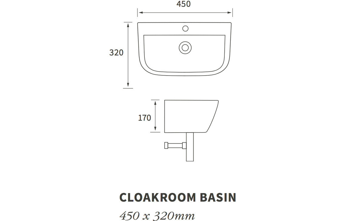 Cerys 450x320mm 1TH Cloakroom Basin & Bottle Trap-Basins-DIPBP1140-