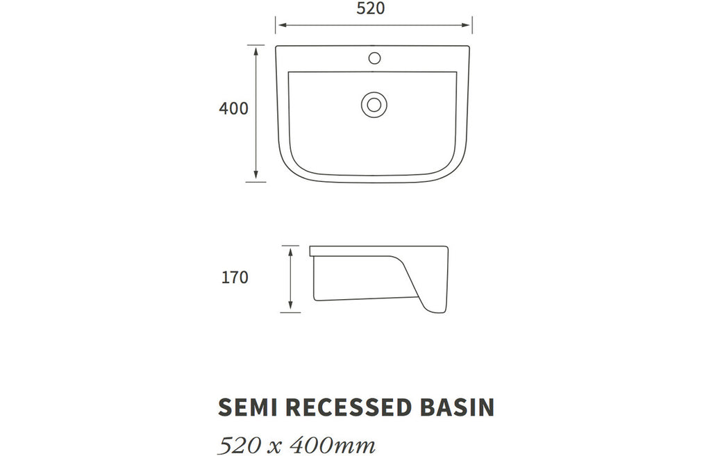 Cerys 520x400mm 1TH Semi Recessed Basin-Basins-DIPB1178-