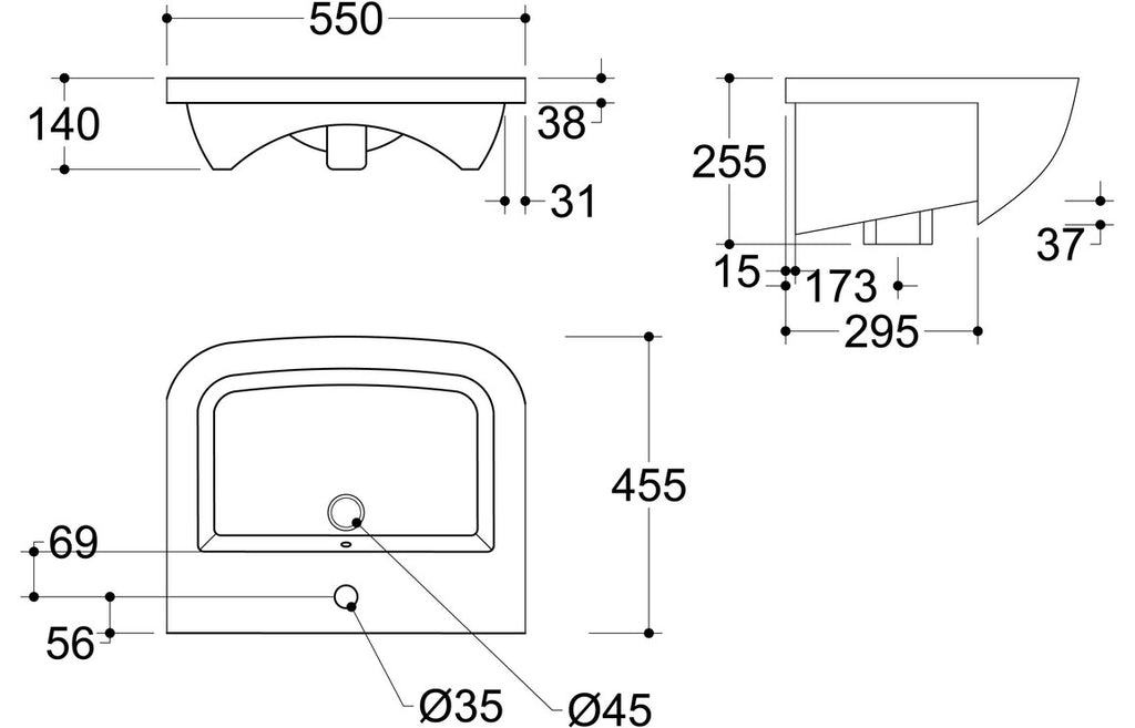 Cerys 520x400mm 1TH Semi Recessed Basin-Basins-DIPB1178-