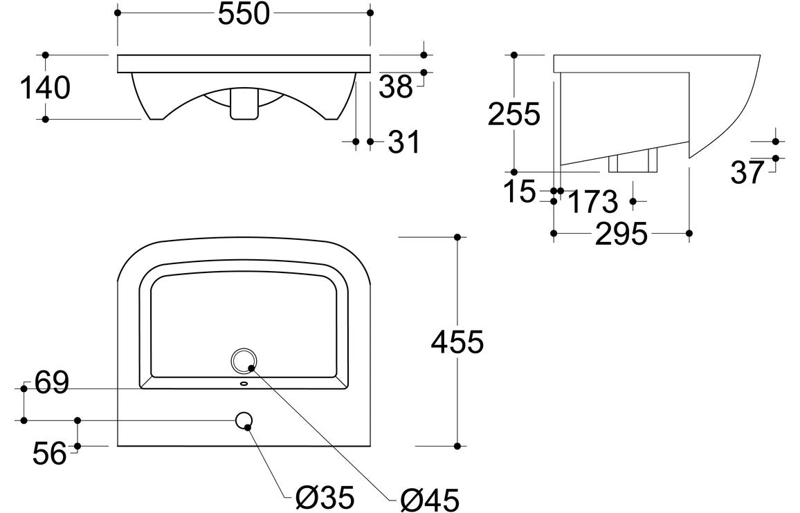 Cerys 520x400mm 1TH Semi Recessed Basin-Basins-DIPB1178-