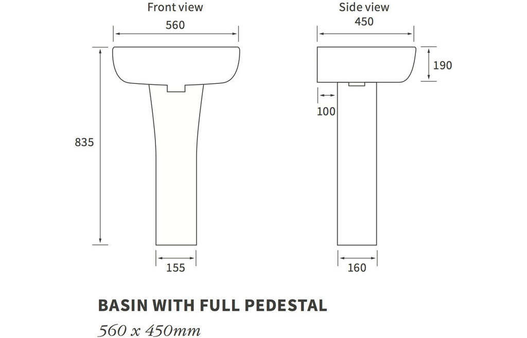 Cerys 560x450mm 1TH Basin & Full Pedestal (Boxed)-Basins-DIPBP1136-