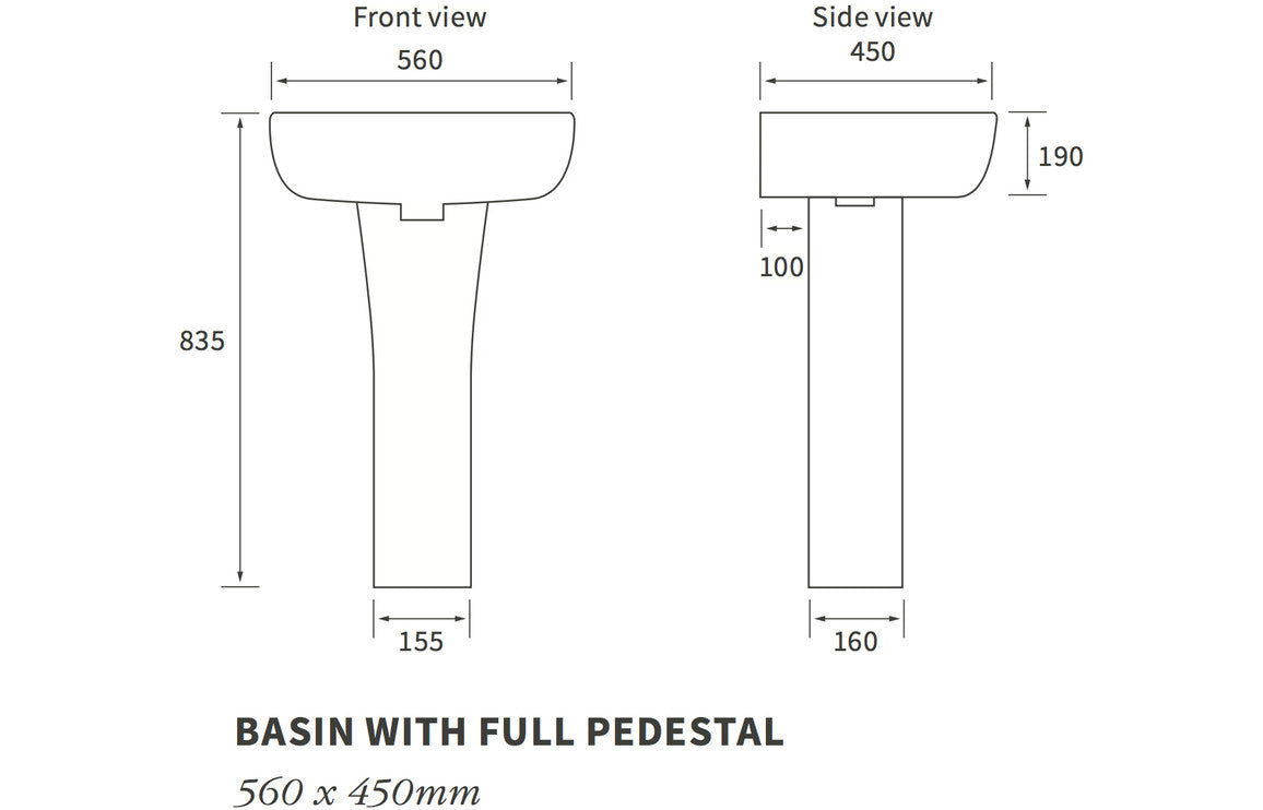 Cerys 560x450mm 1TH Basin & Full Pedestal (Boxed)-Basins-DIPBP1136-