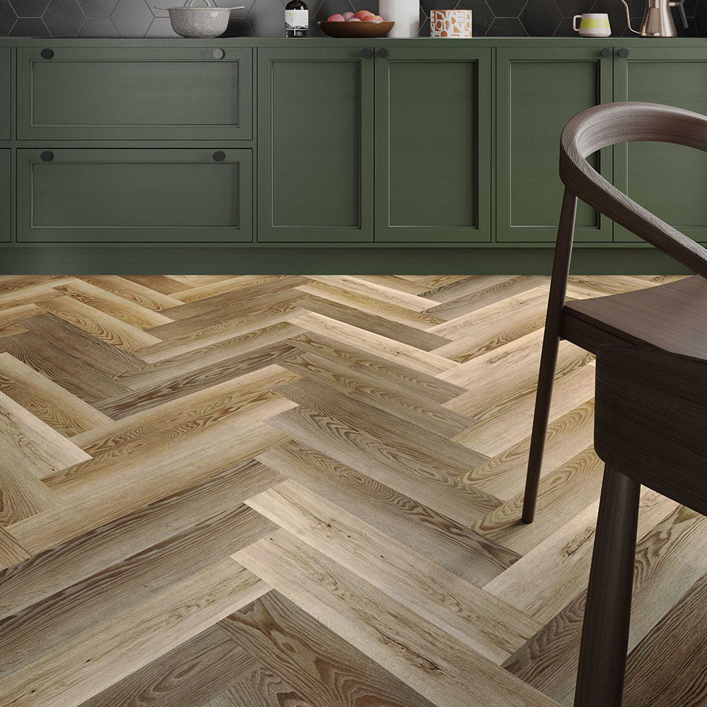 ClickLux Click-Fit Luxury Vinyl Tiles Golden Oak Herringbone 13x63cm