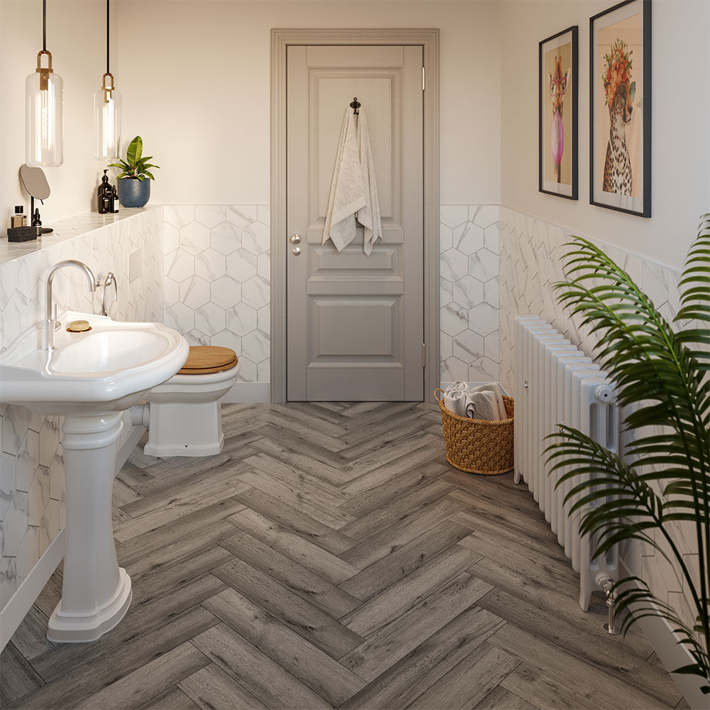 ClickLux Click-Fit Luxury Vinyl Tiles Haldon Antique Oak Herringbone 13x63cm