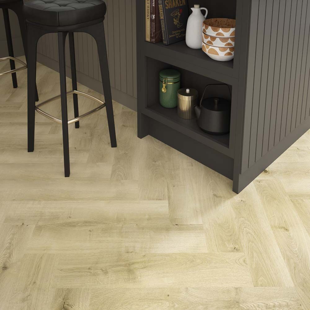 ClickLux Click-Fit Luxury Vinyl Tiles Rydal Natural Oak Herringbone 13x63cm