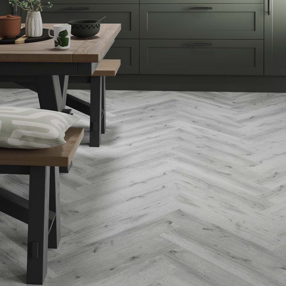 ClickLux Click-Fit Luxury Vinyl Tiles Wyre Silver Oak Herringbone 13x63cm