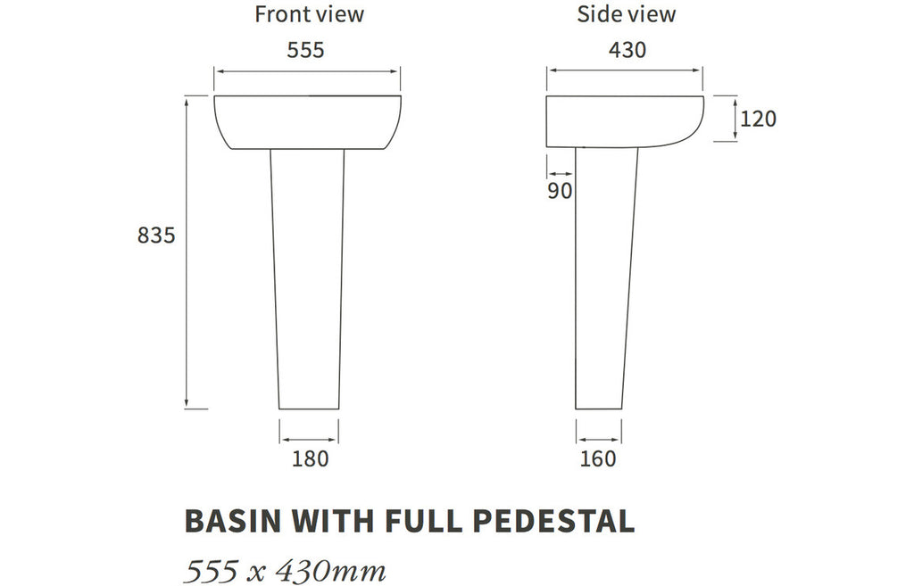 Colleen 555x430mm 1TH Basin & Full Pedestal-Basins-DIPBP1124-