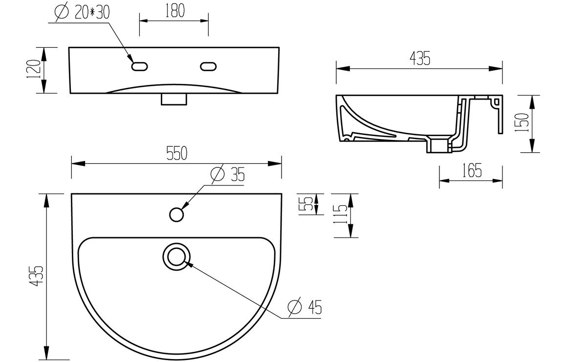 Colleen 555x430mm 1TH Basin & Semi Pedestal-Basins-DIPBP1126-