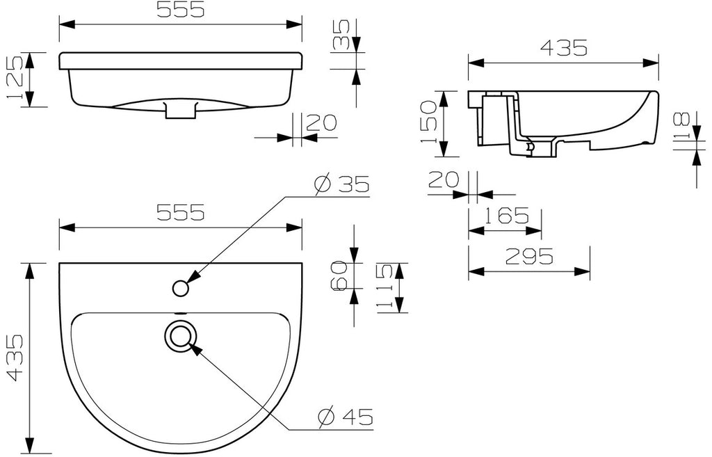 Colleen 555x435mm 1TH Semi Recessed Basin-Basins-DIPBP1140-