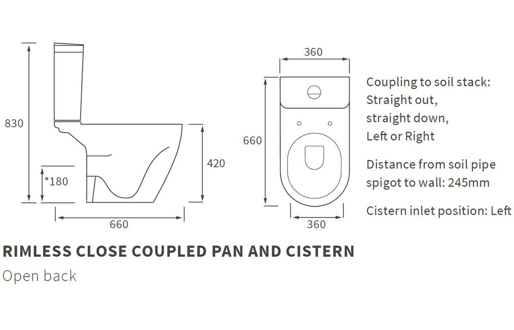 Colleen Rimless Close Coupled Open Back WC & Soft Close Seat-Toilets-DIPTP0214-