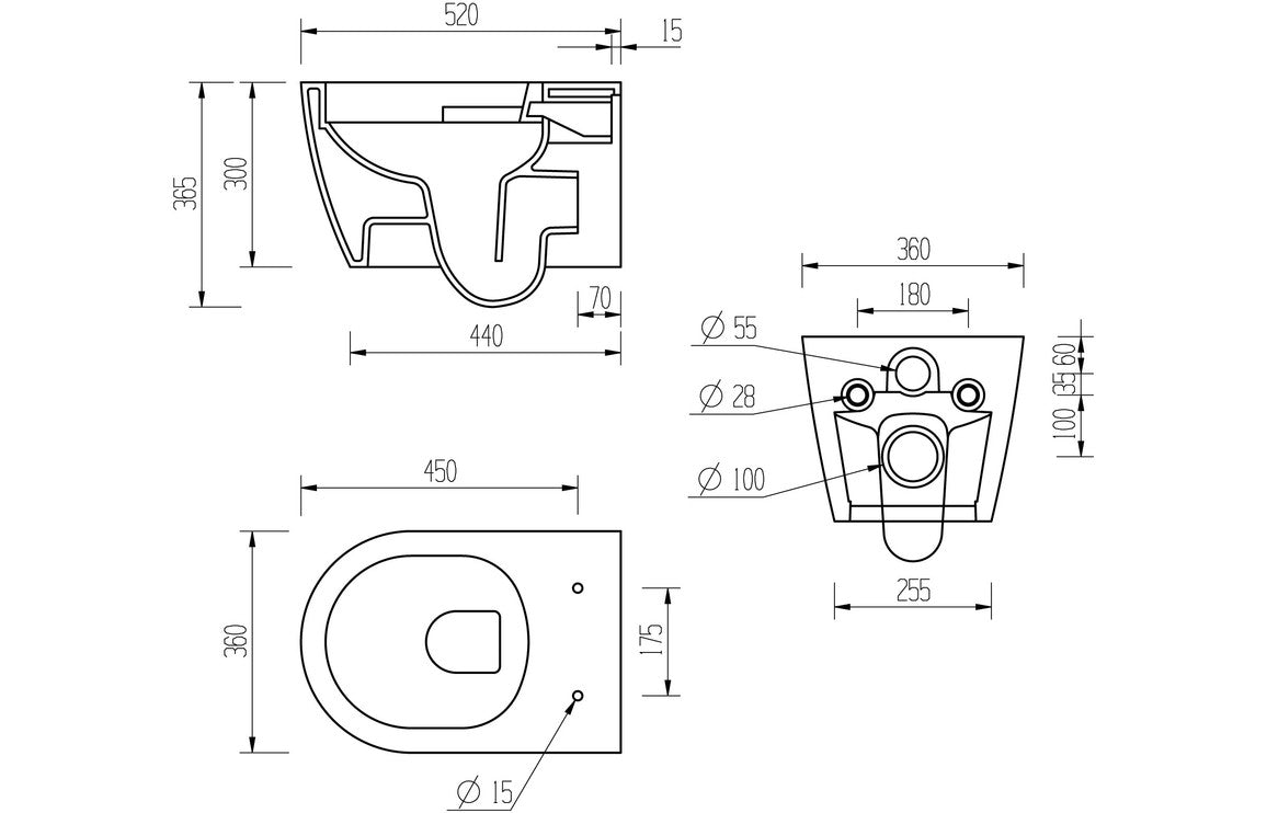 Colleen Rimless Wall Hung WC & Soft Close Seat-Toilets-DIPTP0158-