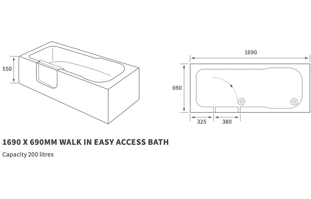 Easy Access Bath 1690x690mm-Baths-DIBE0002-