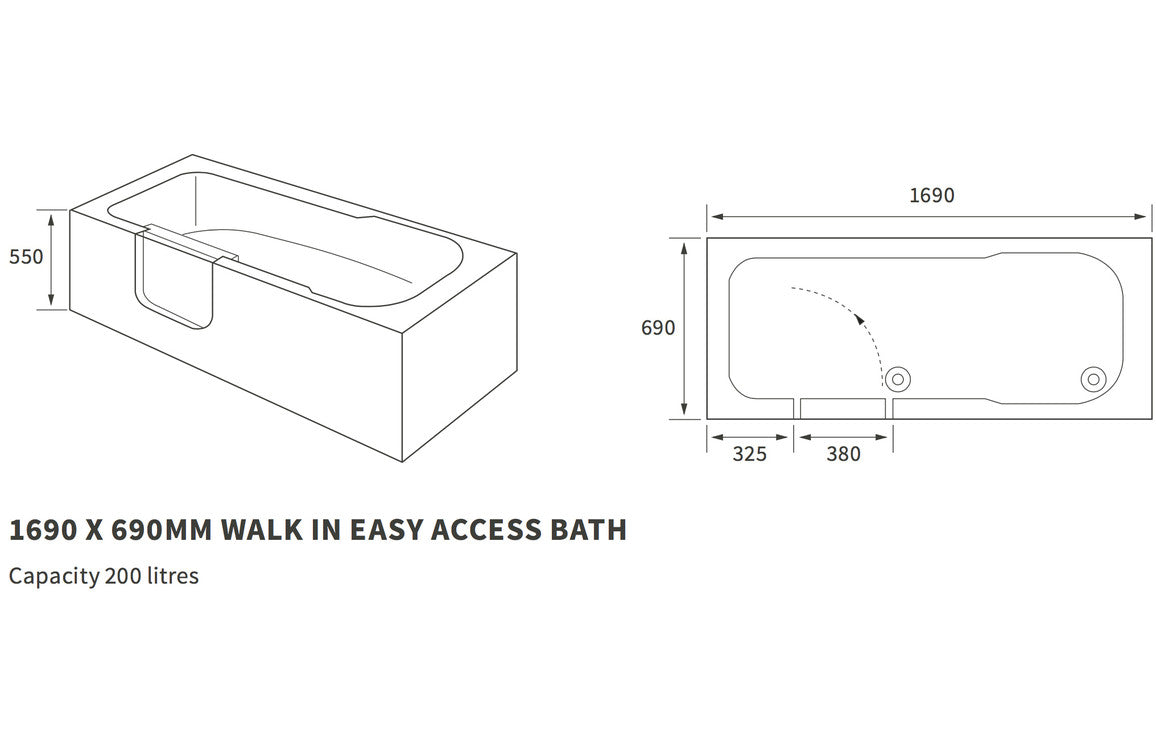Easy Access Bath 1690x690mm-Baths-DIBE0002-