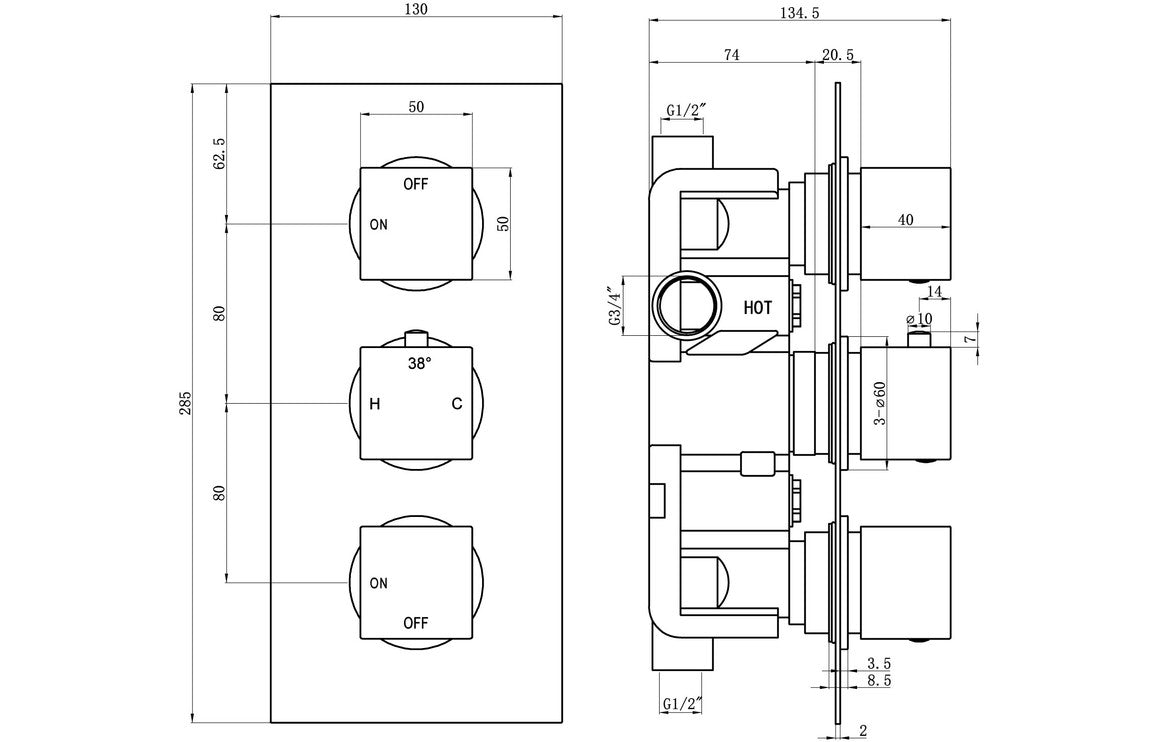 Ellington 2 Outlet Concealed Shower Valve and Riser Kit-Shower Sets-CAPSH1572/1562-
