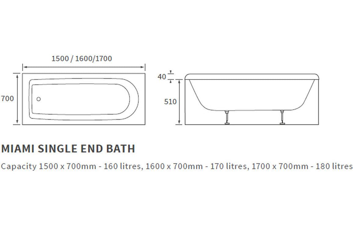 Essentials Single Ended Bath 1700x700mm-Baths-DIBR0016-
