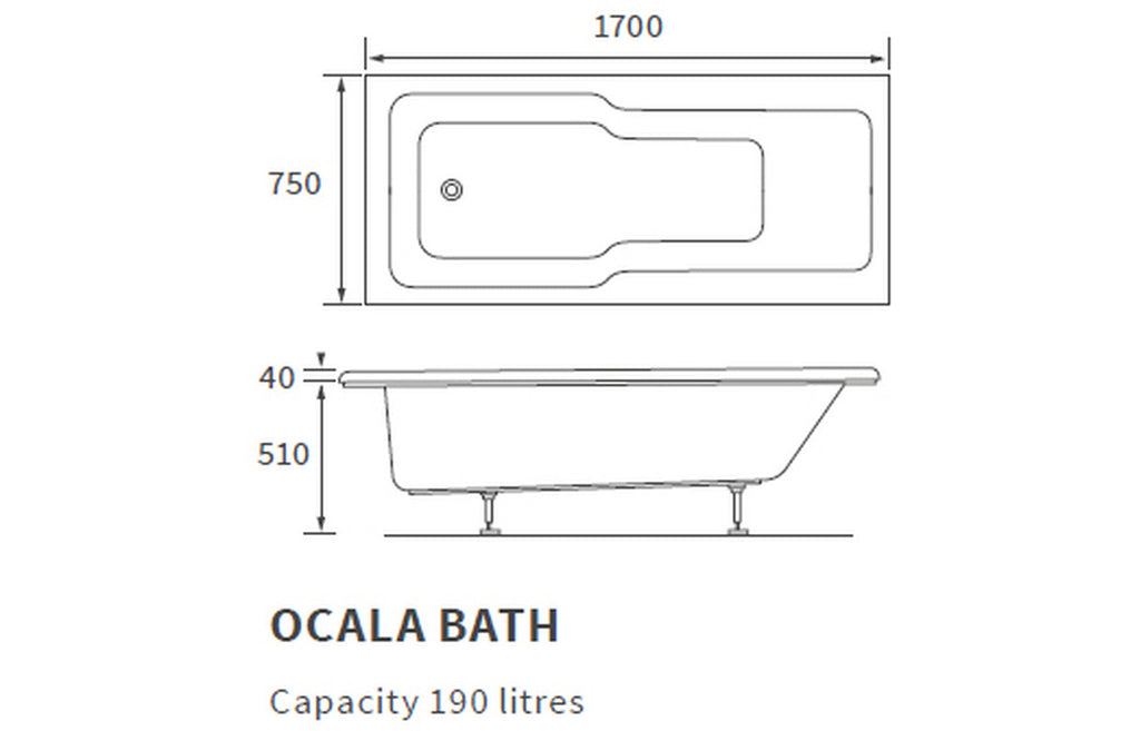 Evolve Straight Shower Bath 1700x750mm with Legs-Baths-CAPAB0567-