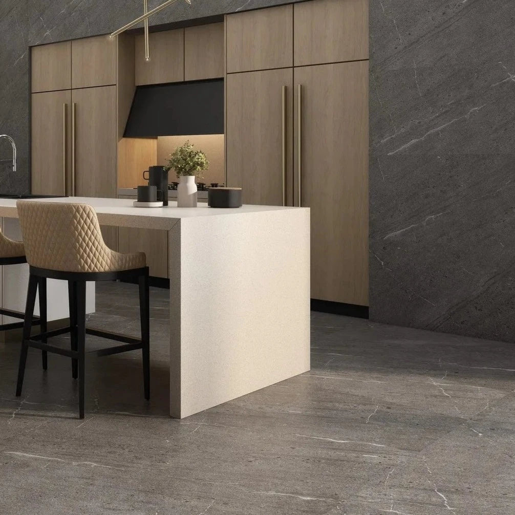 Extreme Dark Grey Stone Effect Porcelain Wall and Floor Tile 30x60cm