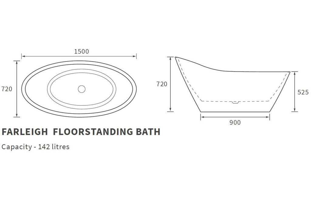 Farleigh Freestanding Bath 1500mm-Baths-DIBF0072-