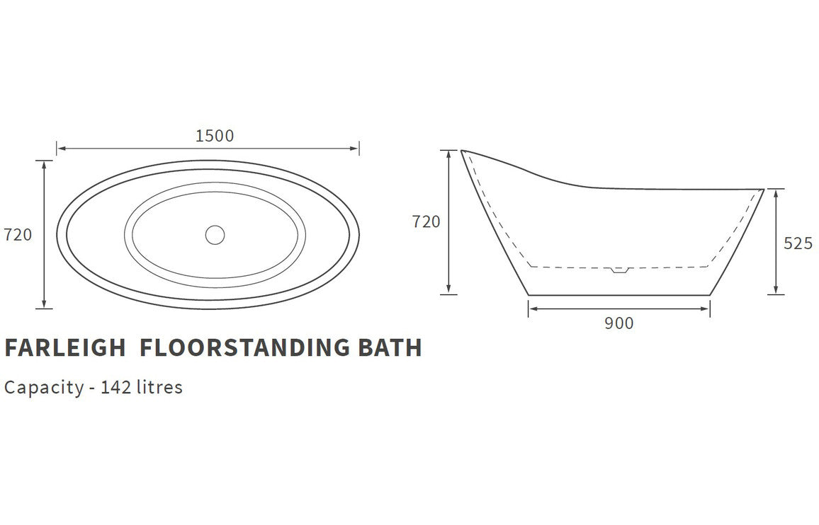 Farleigh Freestanding Bath 1500mm-Baths-DIBF0072-