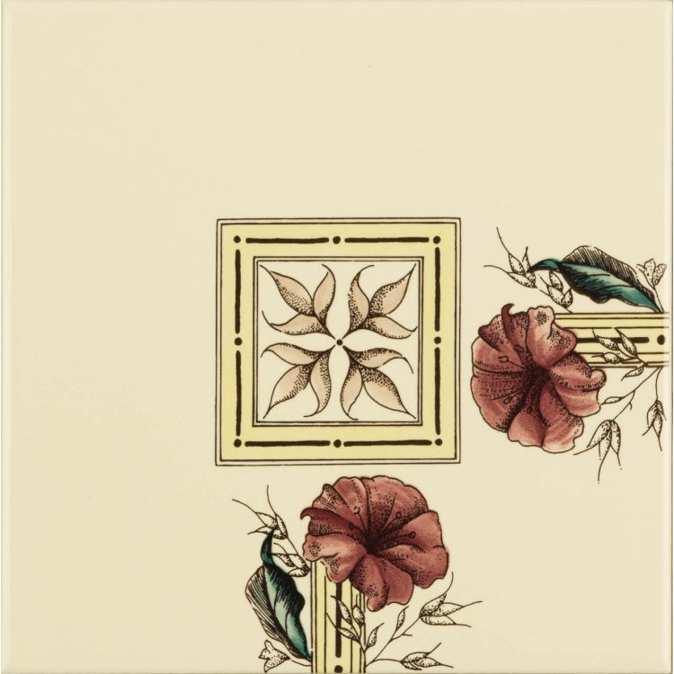 Original Style Artworks Flower and Foliage Corner Tile on County White