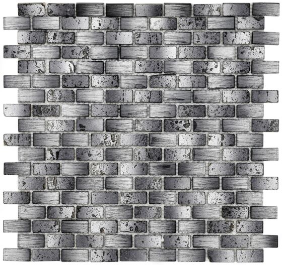 Verona Chic Black Mix Glass & Stone Mini Brick Mosaic Wall Tile 30x30cm