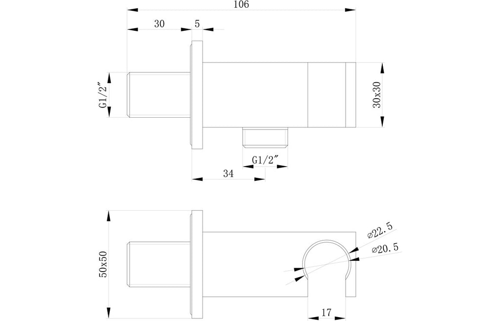Handset Wall Bracket with Wall Outlet - Square-Shower Accessories-DICM0666-