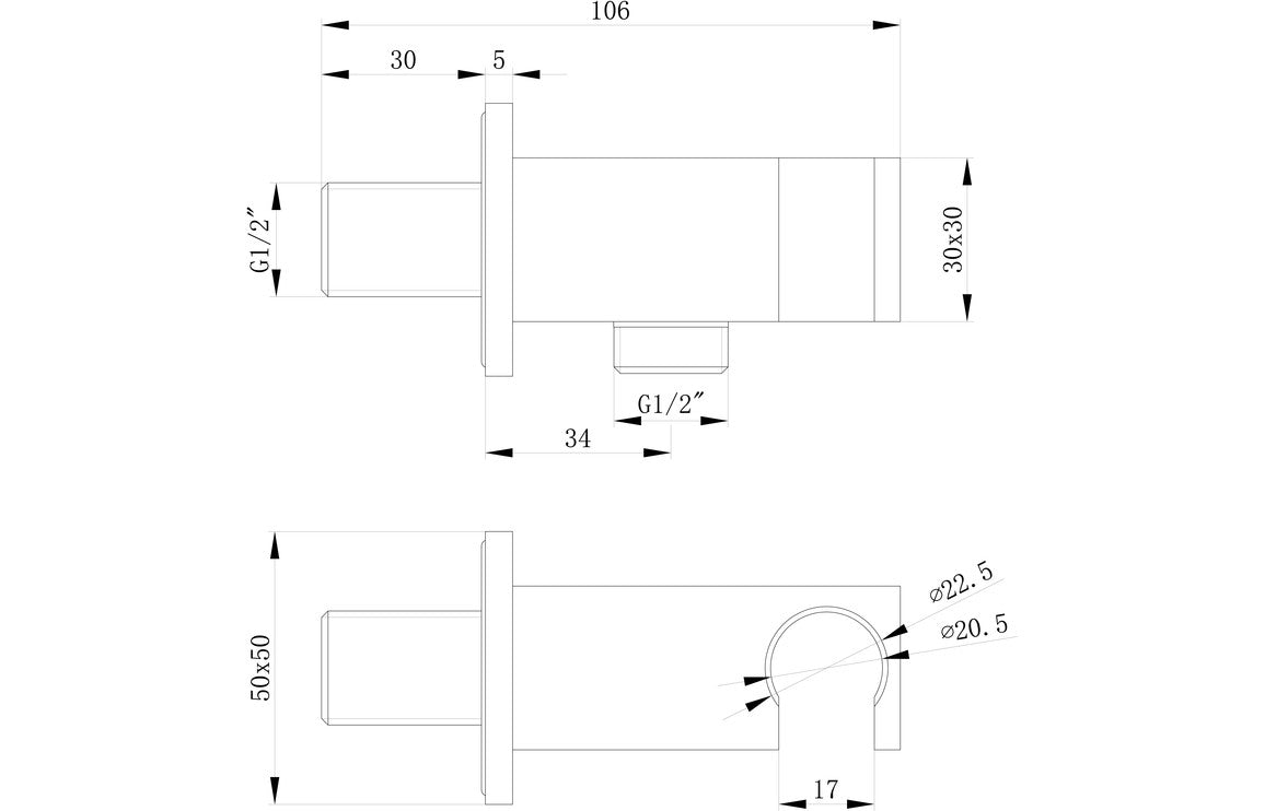 Handset Wall Bracket with Wall Outlet - Square-Shower Accessories-DICM0666-