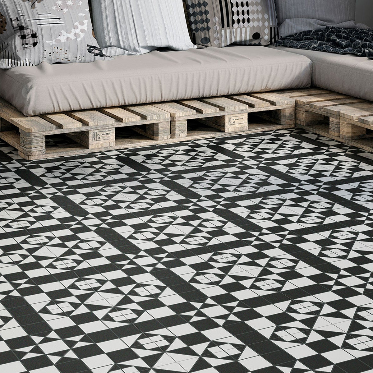Harrogate Black & White Victorian Pattern Ceramic Wall and Floor Tile 45x45cm