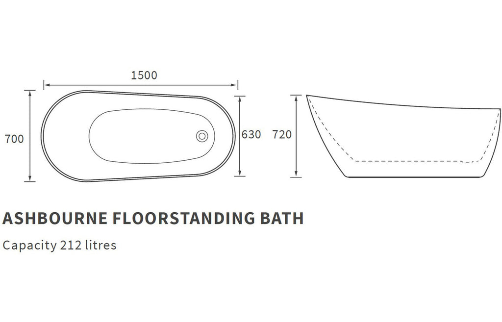 Kent Freestanding Slipper Bath 1500x700mm-Baths-DIBF0086-