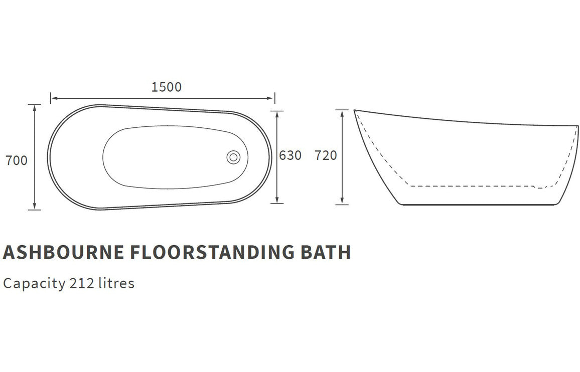 Kent Freestanding Slipper Bath 1500x700mm-Baths-DIBF0086-
