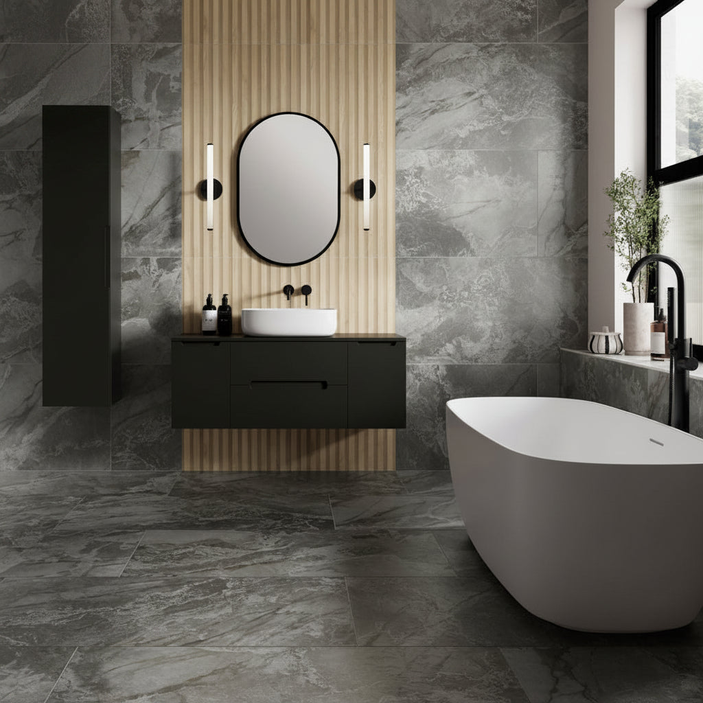 Kinabalu Birch Panel Stripwood Porcelain Wall Tile 60x120cm