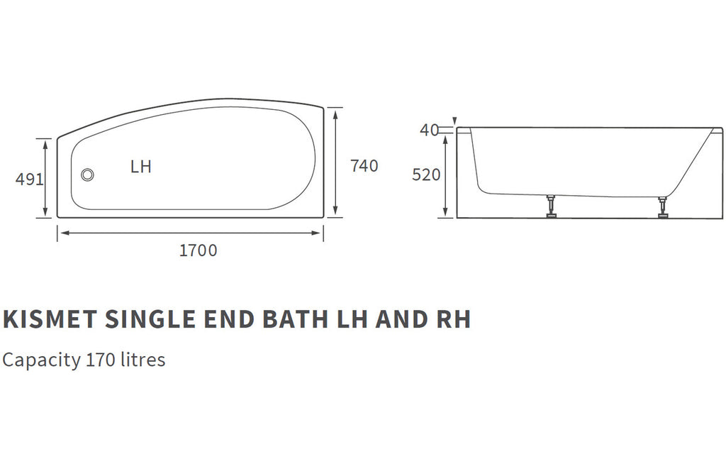 Kismet Space Saving Shower Bath 1700x740mm-Baths-DIBRP0064-