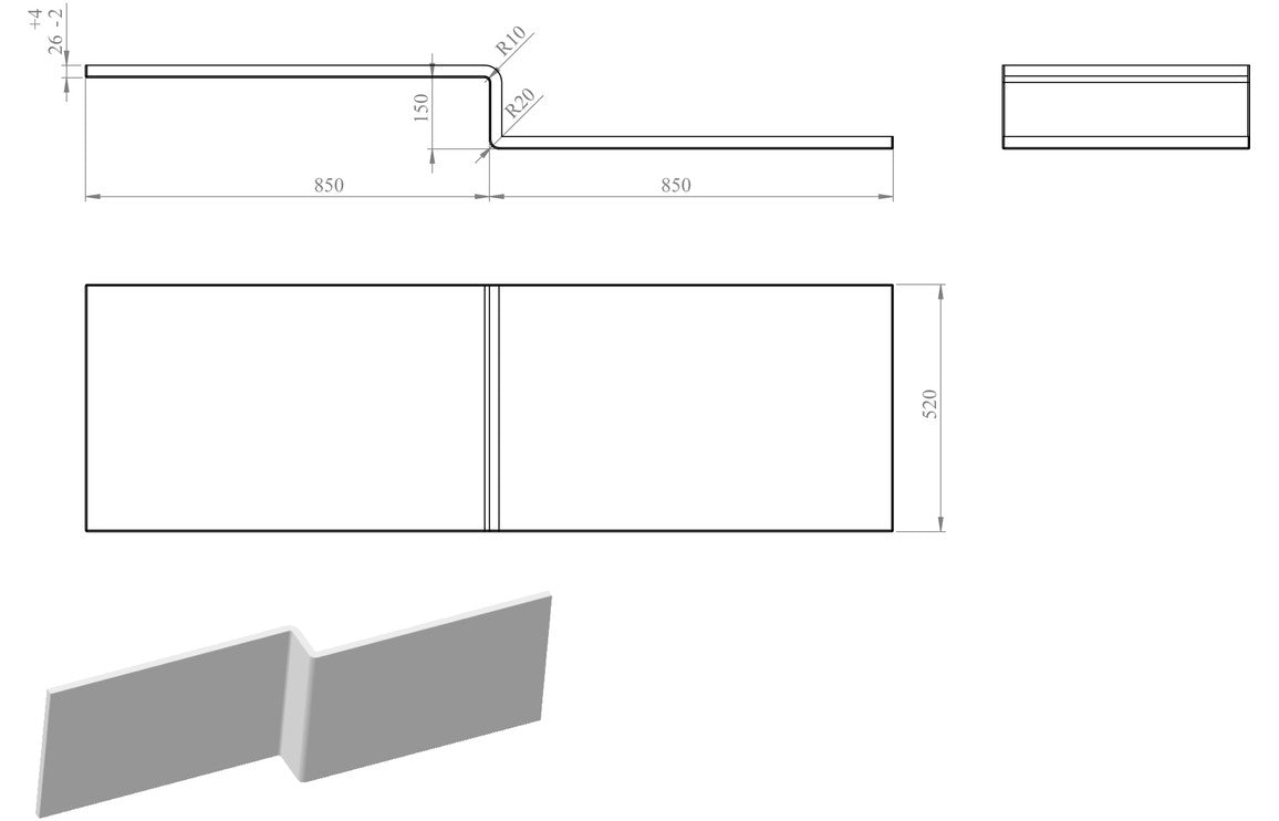 L Shape Shower Bath Front Bath Panel White-Panels-CAPAB0573-