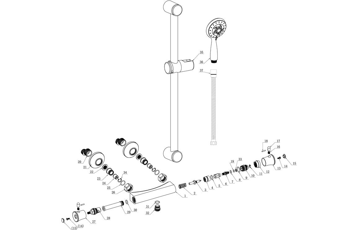 Laras Low Pressure Thermostatic Bar Mixer Shower-Shower Rail Kits-DICM0578-
