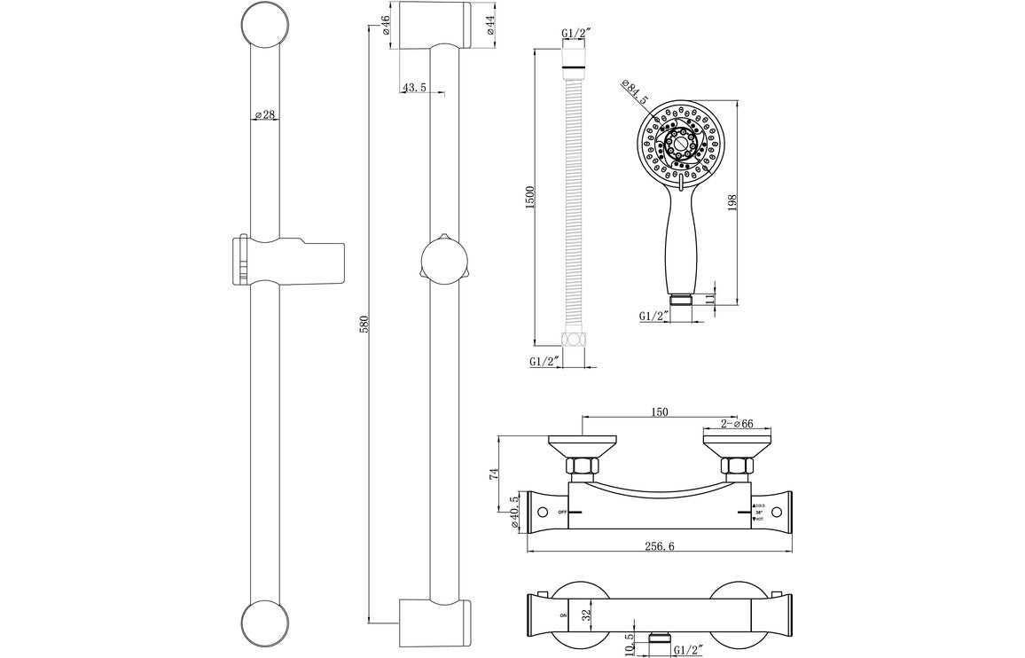 Laras Low Pressure Thermostatic Bar Mixer Shower-Shower Rail Kits-DICM0578-