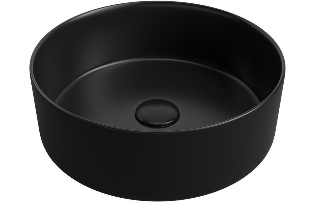 Lennox 355mm Ceramic Round Washbowl & Waste - Matt Black-Basins-DIPB0044-