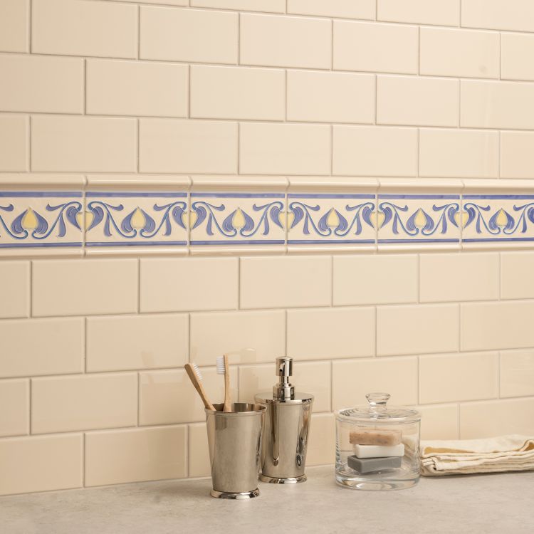 Original Style Artworks Lilium Tube-Lined Border Tile on County White