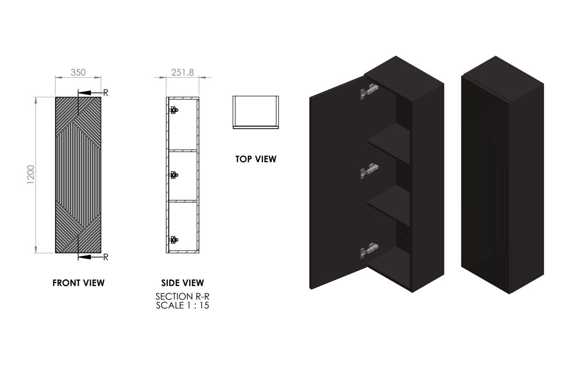 Lines 350mm Wall Hung 1 Door Tall Unit-Bathroom Furniture-