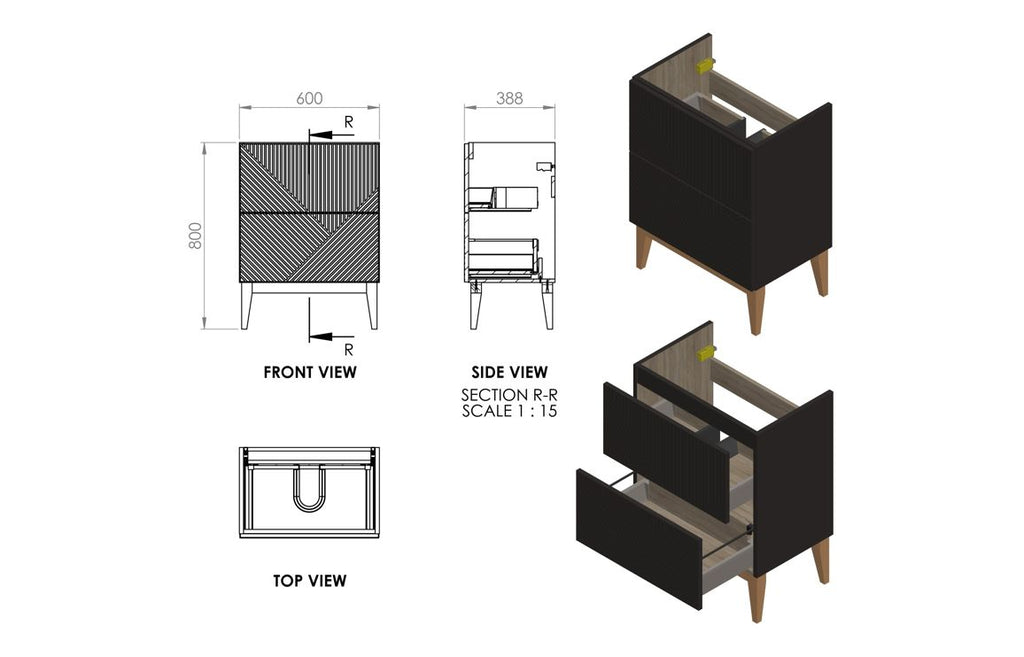 Lines 615mm Floor Standing 2 Drawer Basin Unit & Basin-Bathroom Furniture-