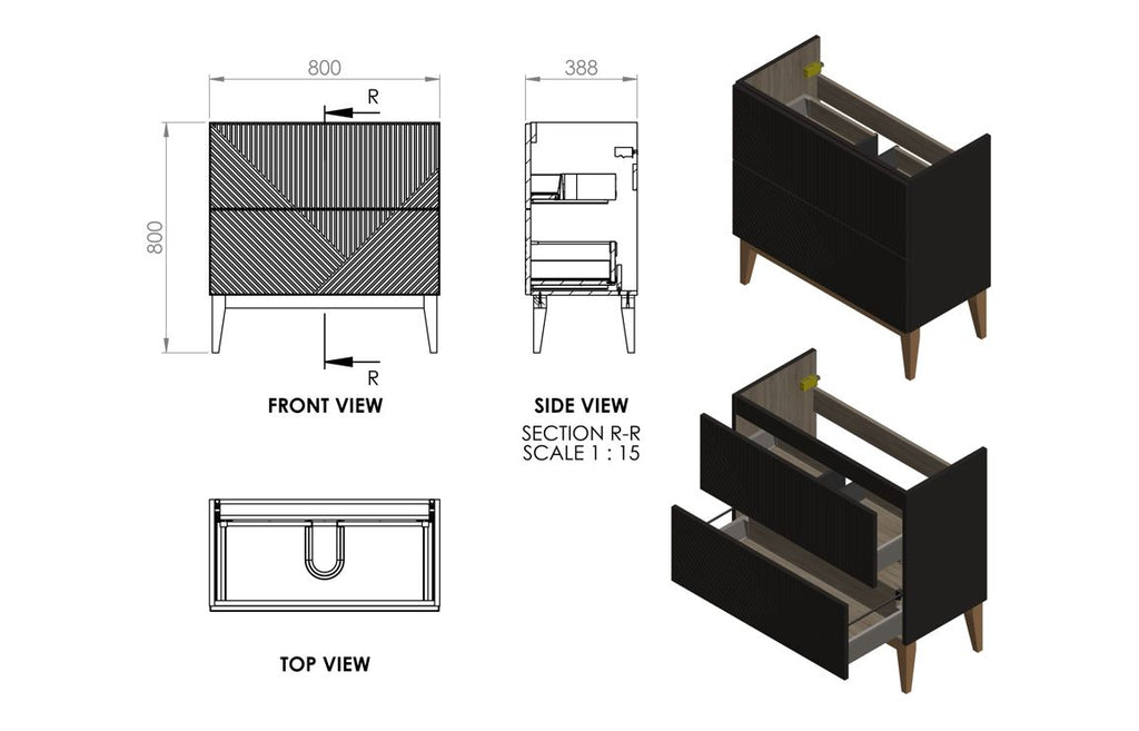 Lines 815mm Floor Standing 2 Drawer Basin Unit & Basin-Bathroom Furniture-