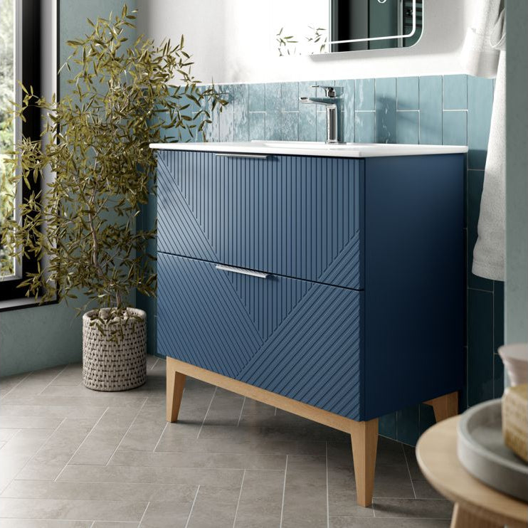 Lines 815mm Floor Standing 2 Drawer Basin Unit & Basin-Bathroom Furniture-