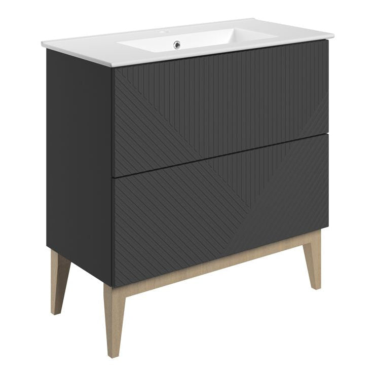 Lines 815mm Floor Standing 2 Drawer Basin Unit & Basin-Bathroom Furniture-Matt Graphite Grey-