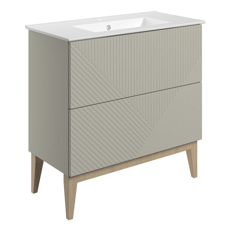 Lines 815mm Floor Standing 2 Drawer Basin Unit & Basin-Bathroom Furniture-Matt Oat-