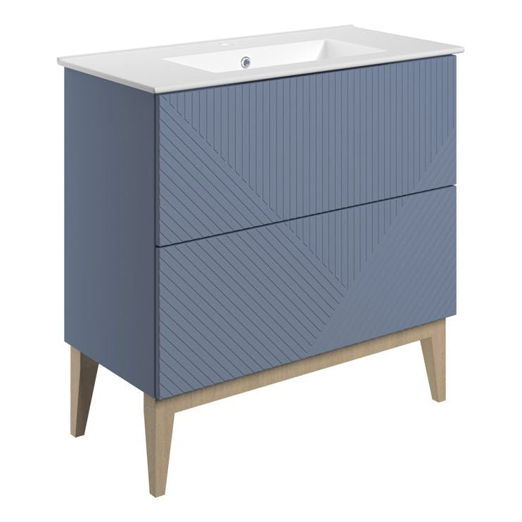 Lines 815mm Floor Standing 2 Drawer Basin Unit & Basin-Bathroom Furniture-Matt Smoke Blue-