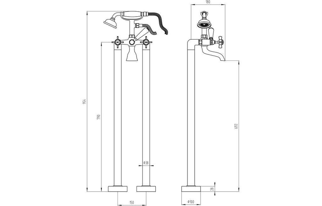 Marlow Floor Standing Bath/Shower Mixer - Chrome-Bath Taps-DITB2252-