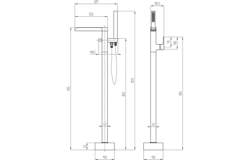 Marne Floor Standing Bath/Shower Mixer - Chrome-Bath Taps-DITB1102-