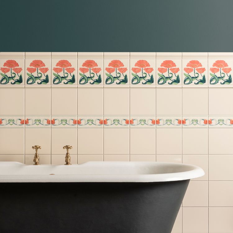 Original Style Artworks Lotus Tube-Lined Border Tile on County White
