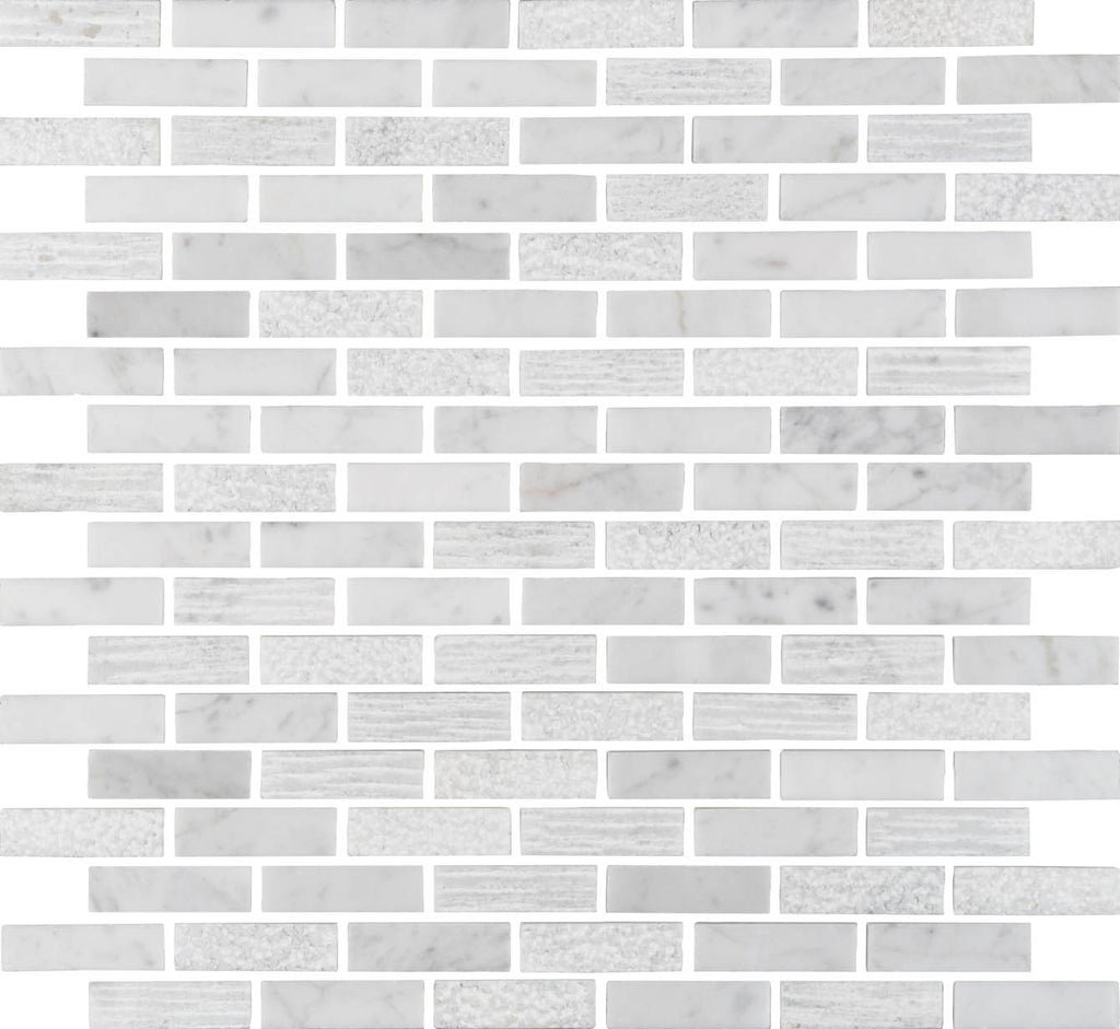 Nares White Marble Brickbond Mosaic Floor & Wall Tile 30x30cm-